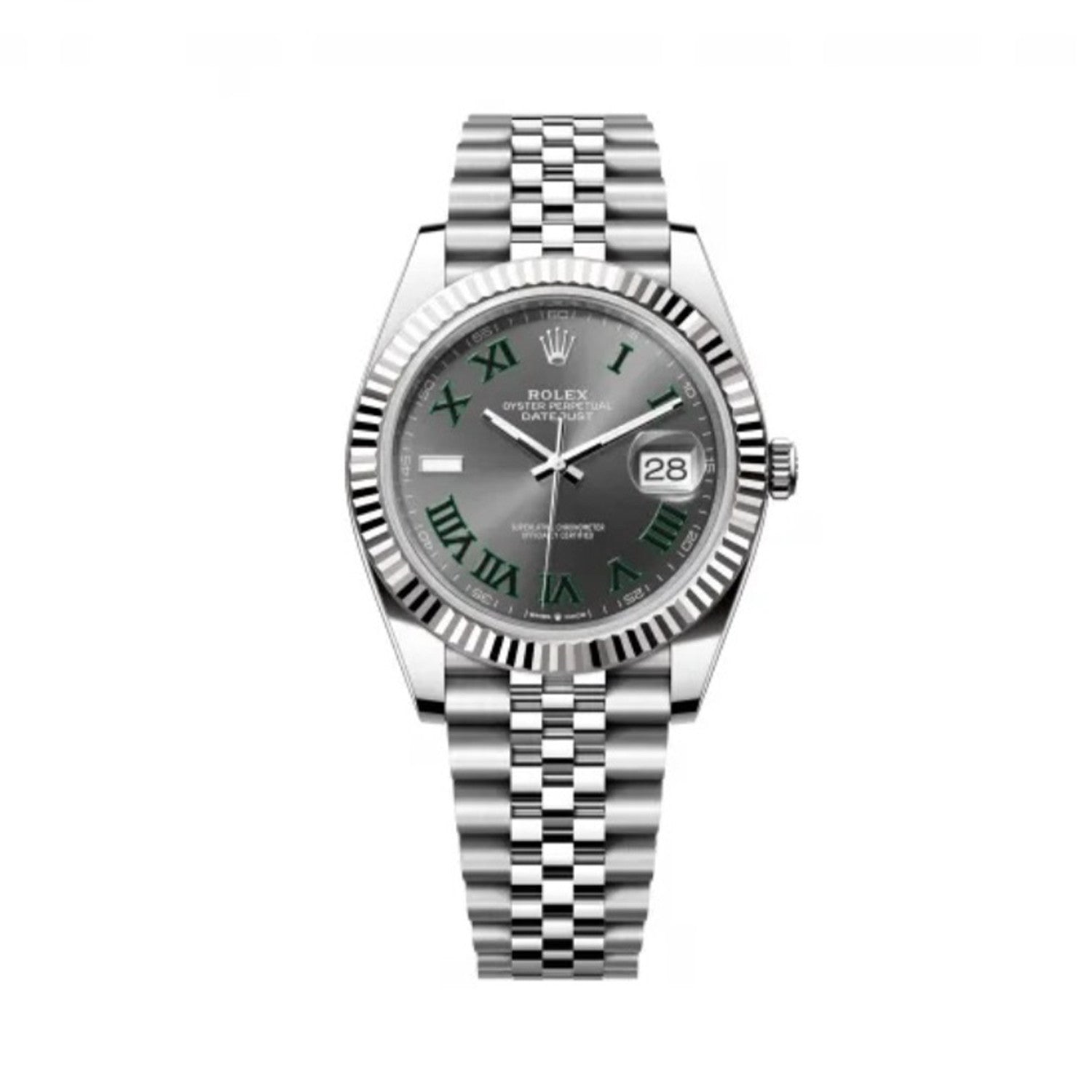 Rolex Men's Green Rolex Log Steel Strap Automatic Waterproof Movement Mechanical Watch Gray Dial #71428