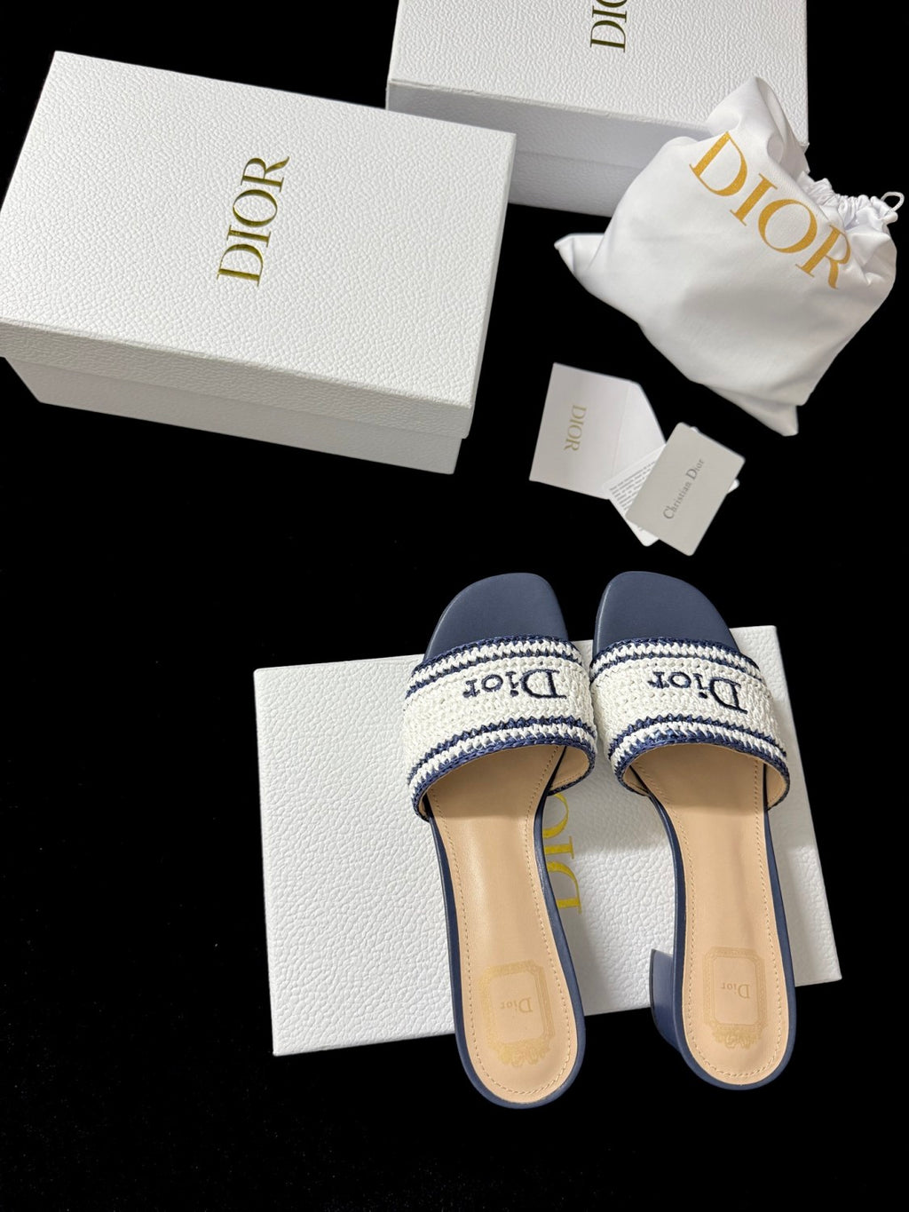 DIOR Dioriviera Dior Woven Heeled Slide Trench Crocheted Raffia-Effect Technical Fabric #387799