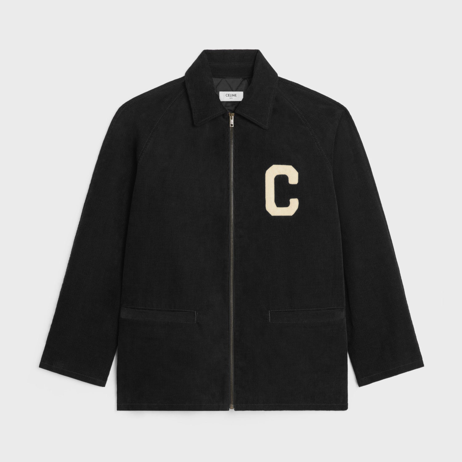 Celine Men's Black Lapel Zipper Cotton Jacket In Corduroy #97158