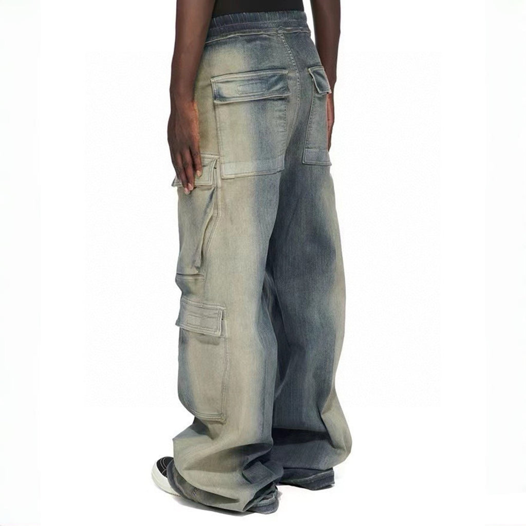 Rick Owens Men's Spring And Summer High Street Trend Gradient Pocket Denim Pants Retro Fashion Trend Loose Pants Ngvp #1743