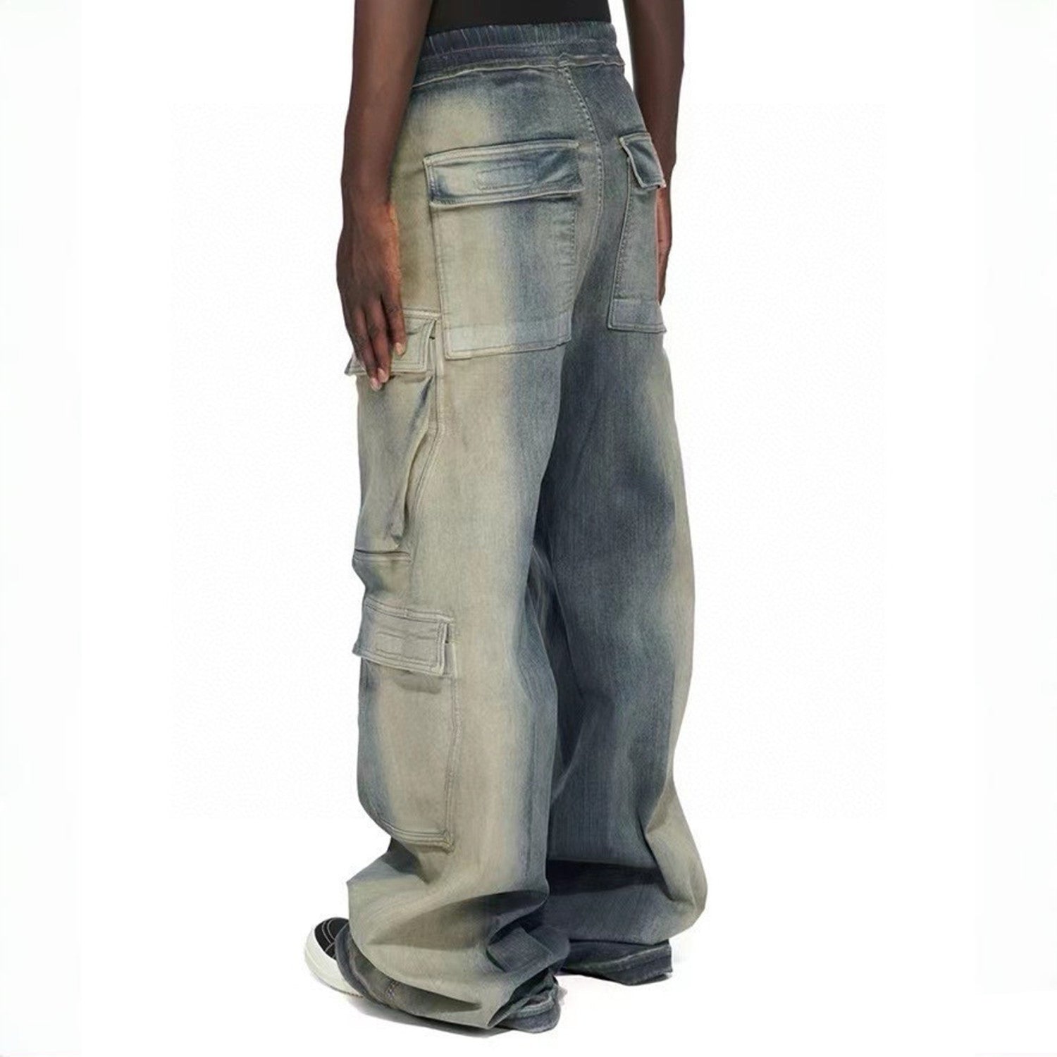 Rick Owens Men's Spring And Summer High Street Trend Gradient Pocket Denim Pants Retro Fashion Trend Loose Pants Ngvp #1743