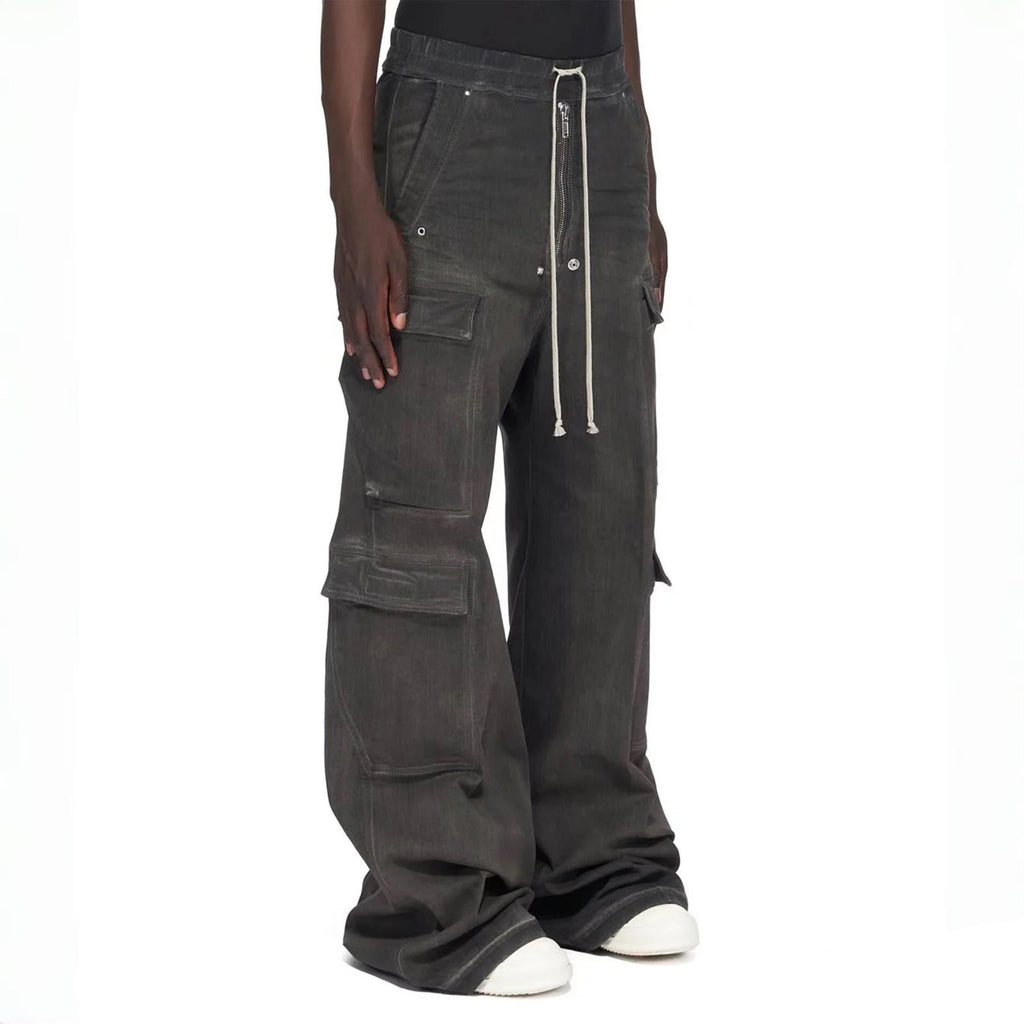 Rick Owens Men's Spring And Summer High Street Trend Gradient Pocket Denim Pants Retro Fashion Trend Loose Pants Ngvp #1743