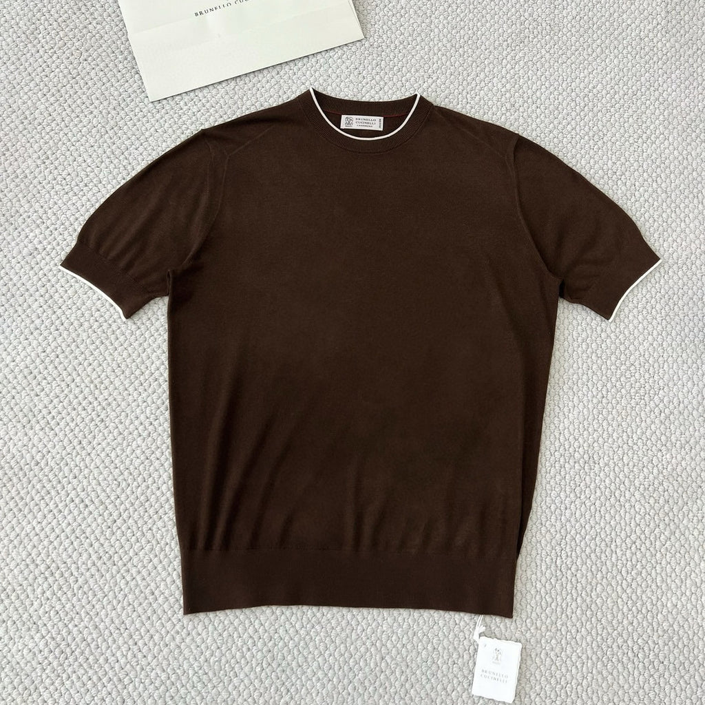 Brunello Cucinelli Men's Summer Solid Color Round Neck Cotton Short Sleeve T-Shirt #76658