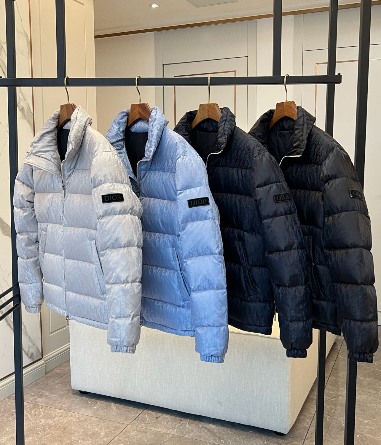 Dior Men's Winter Solid Color Logo Full Print Zipper Collar Down Long Sleeve Puffer Down Jacket #73421