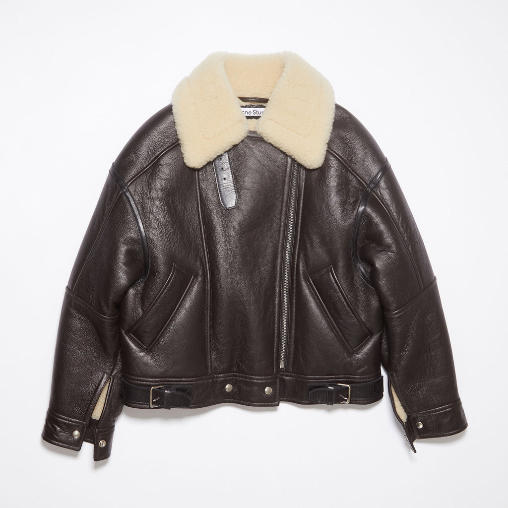 Acne Studios Lamb's Wool Winter Lapel Biker Jacket Coat #96275