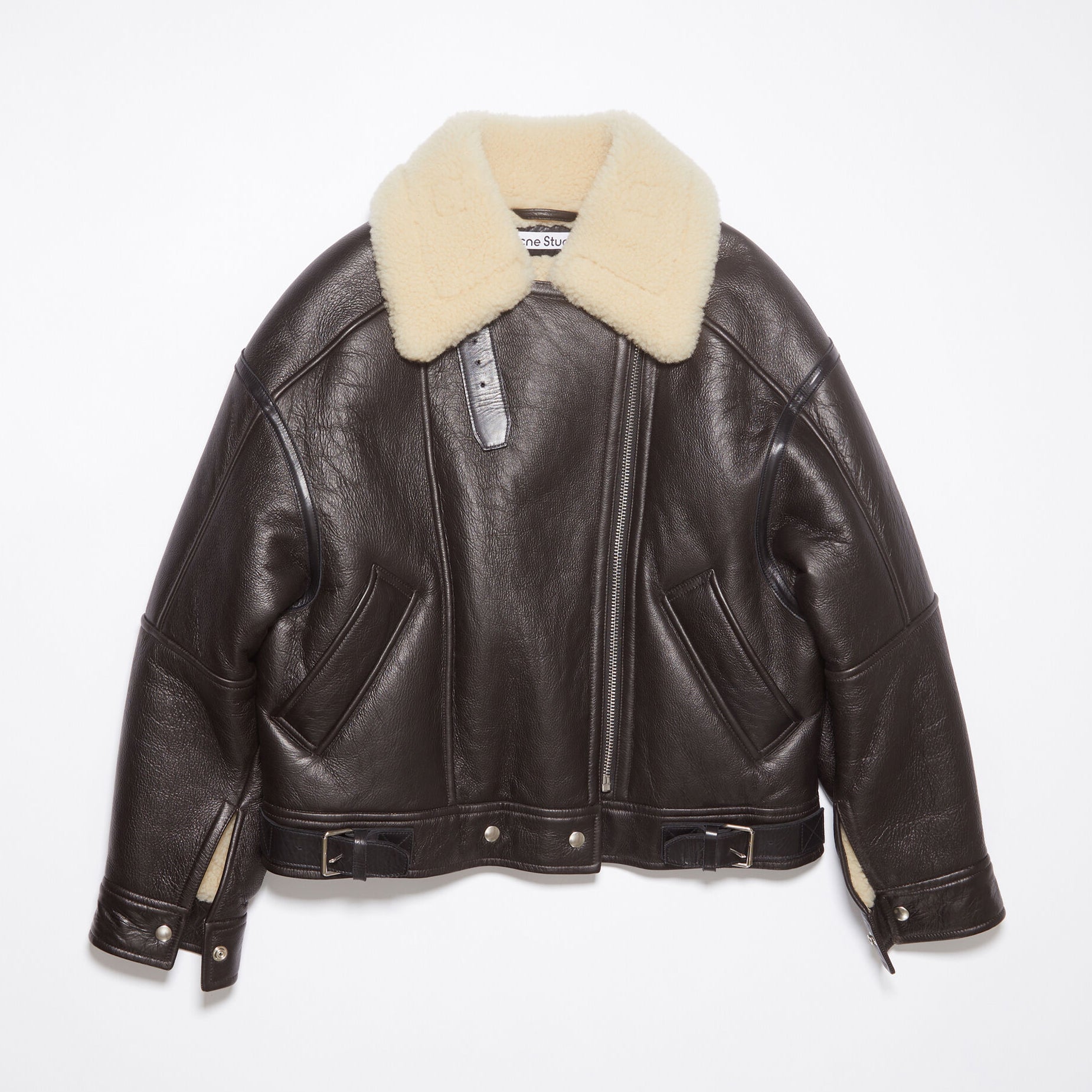 Acne Studios Lamb's Wool Winter Lapel Biker Jacket Coat #96275