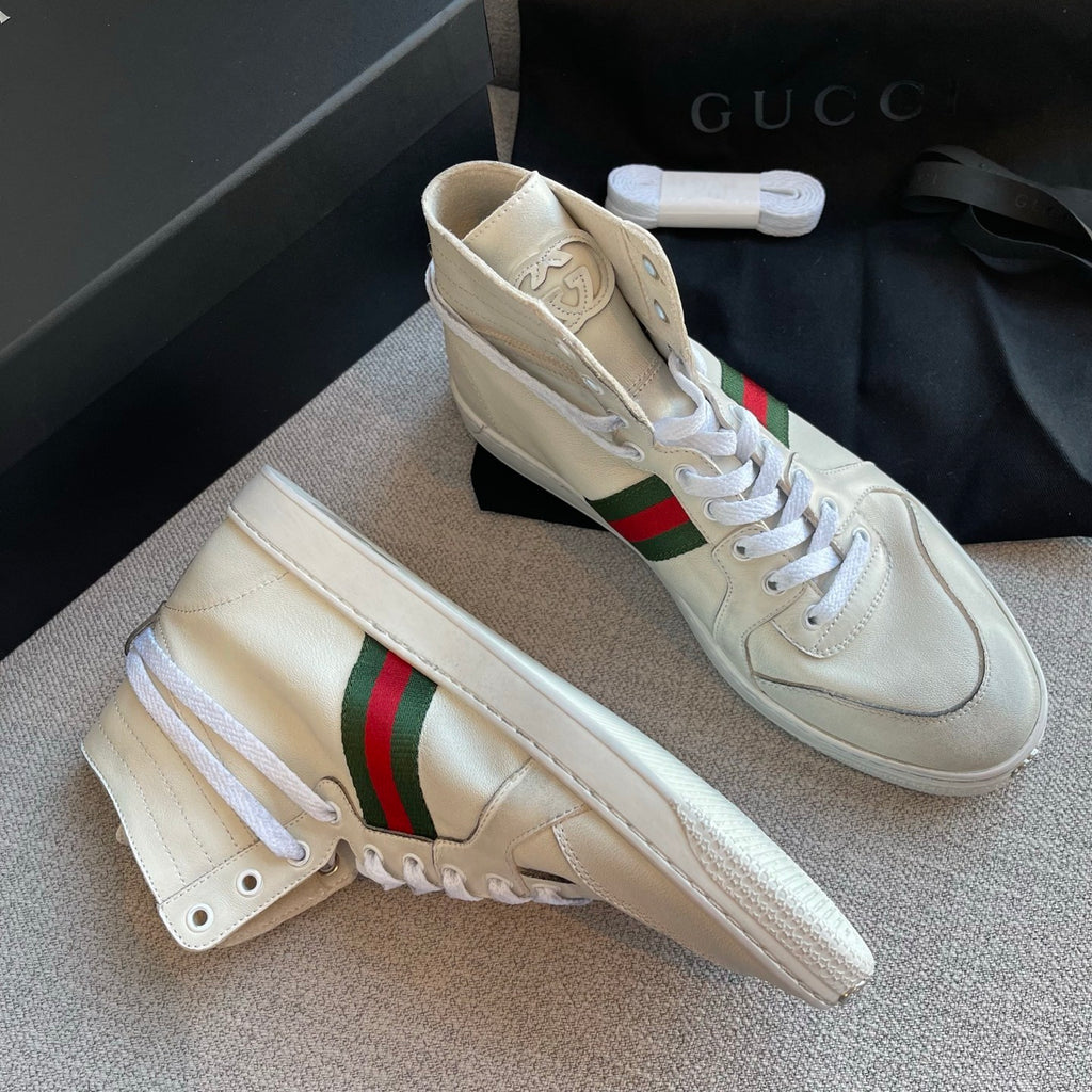 Gucci Men's Stretch High-top Sneaker in White Leather #337175