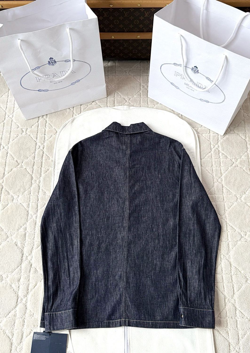 Prada Men's Spring Autumn Triangle Label Logo Solid Colour Single Breasted Long Sleeve Denim Jacket #76865