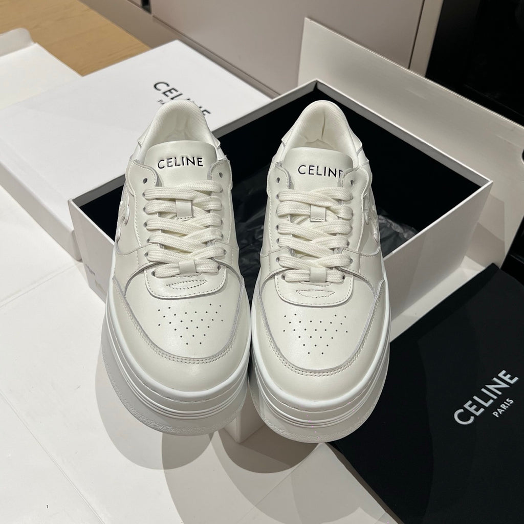 Celine Block Sneakers With Wedge Outsole in Calfskin Optic White #378714