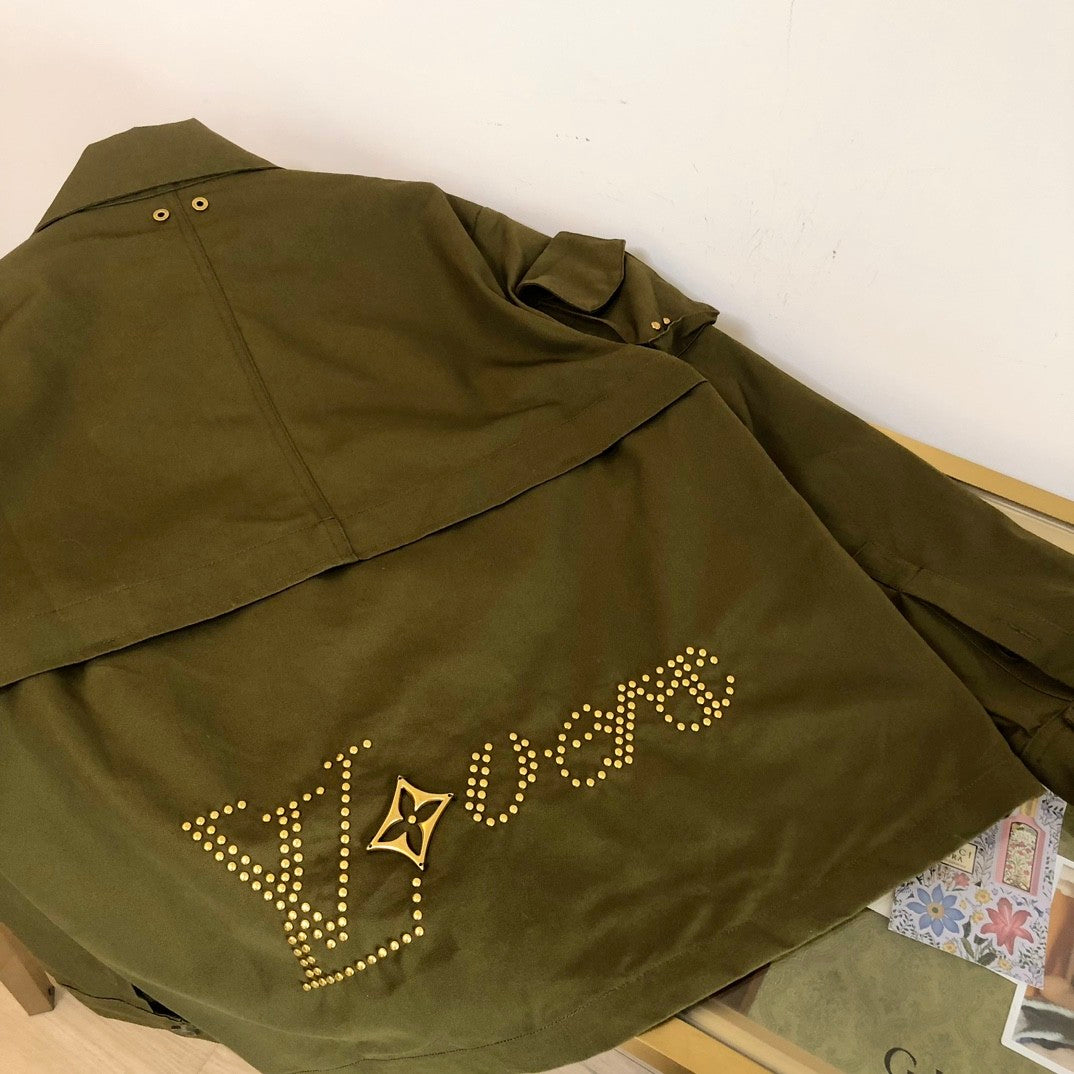 Louis Vuitton Men's Fall And Winter Brown Monogrammed Studded Cotton Single Breasted Long Sleeved Jacket #99882