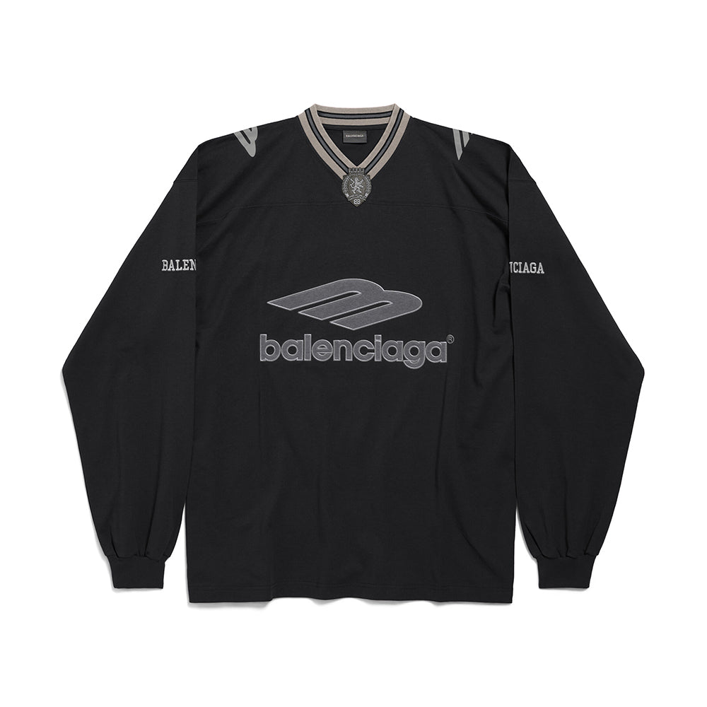 Balenciaga Men's 3b Football Long Sleeve V-neck T-shirt in Dark Navy red  #334654