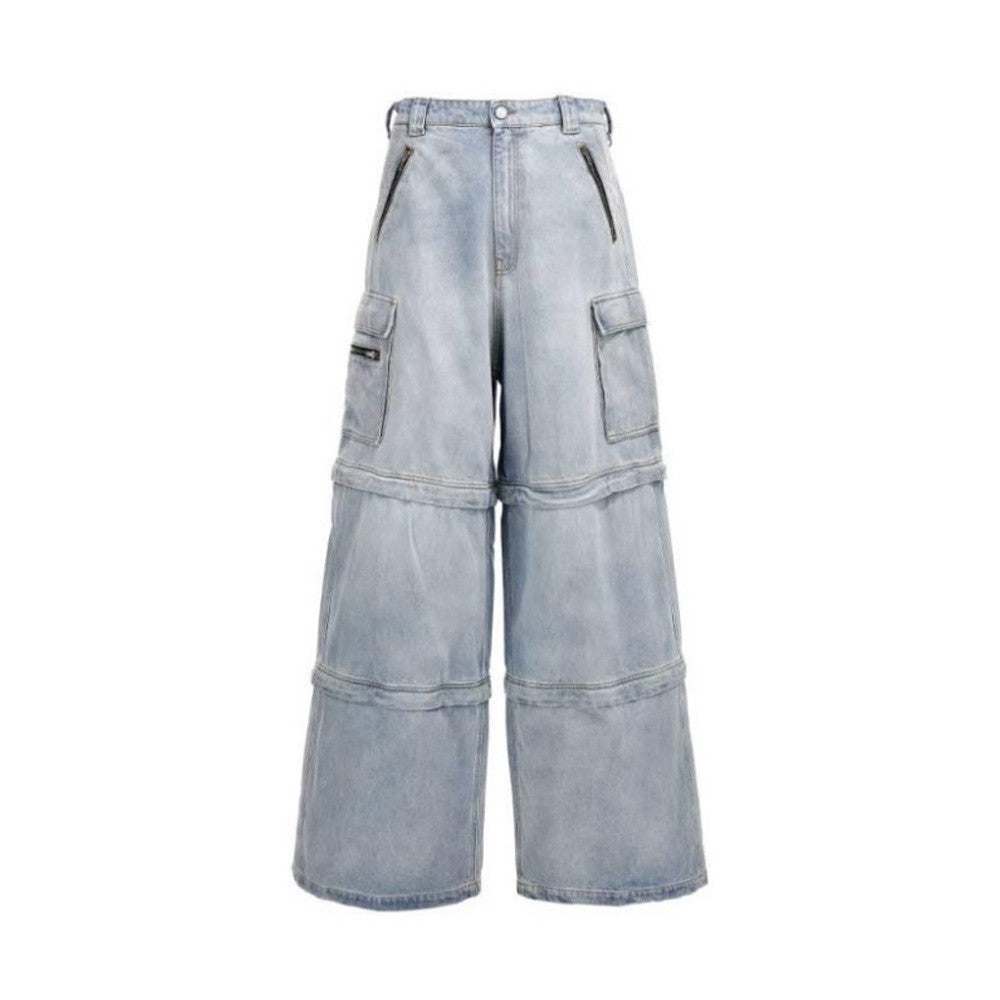 Vetements Men's All Season Cotton Solid Color Loose Straight Patchwork Denim Trousers Ngvp #6962