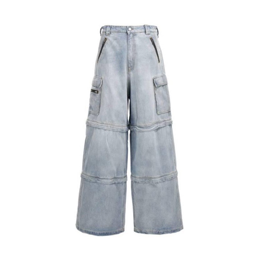 Vetements Men's All Season Cotton Solid Color Loose Straight Patchwork Denim Trousers Ngvp #6962