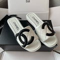 Chanel Women's Summer Double C Print Solid Color Leather Sandals Slippers Shoes #77691