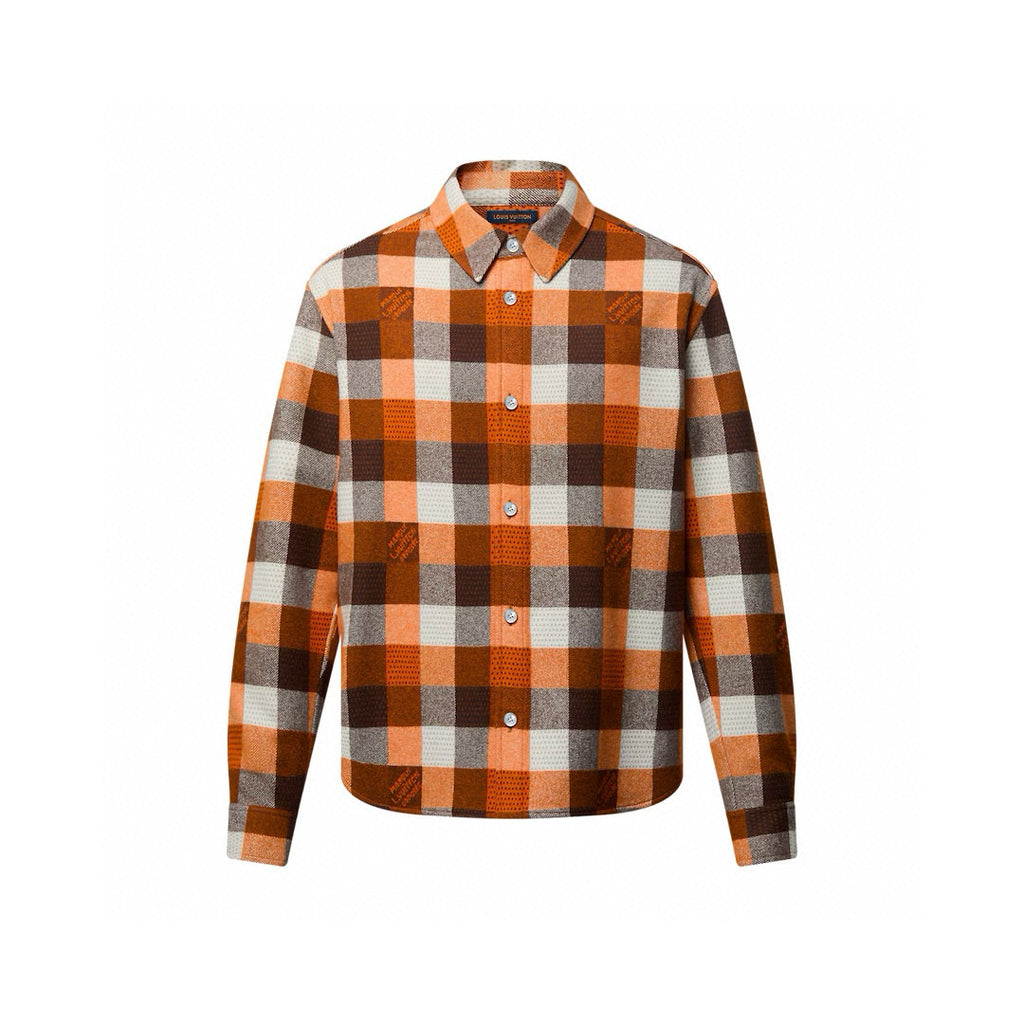 Louis Vuitton Men's Spring/fall Fashion Classic Plaid Pattern Collared Single Breasted Long Sleeve Shirt #78475