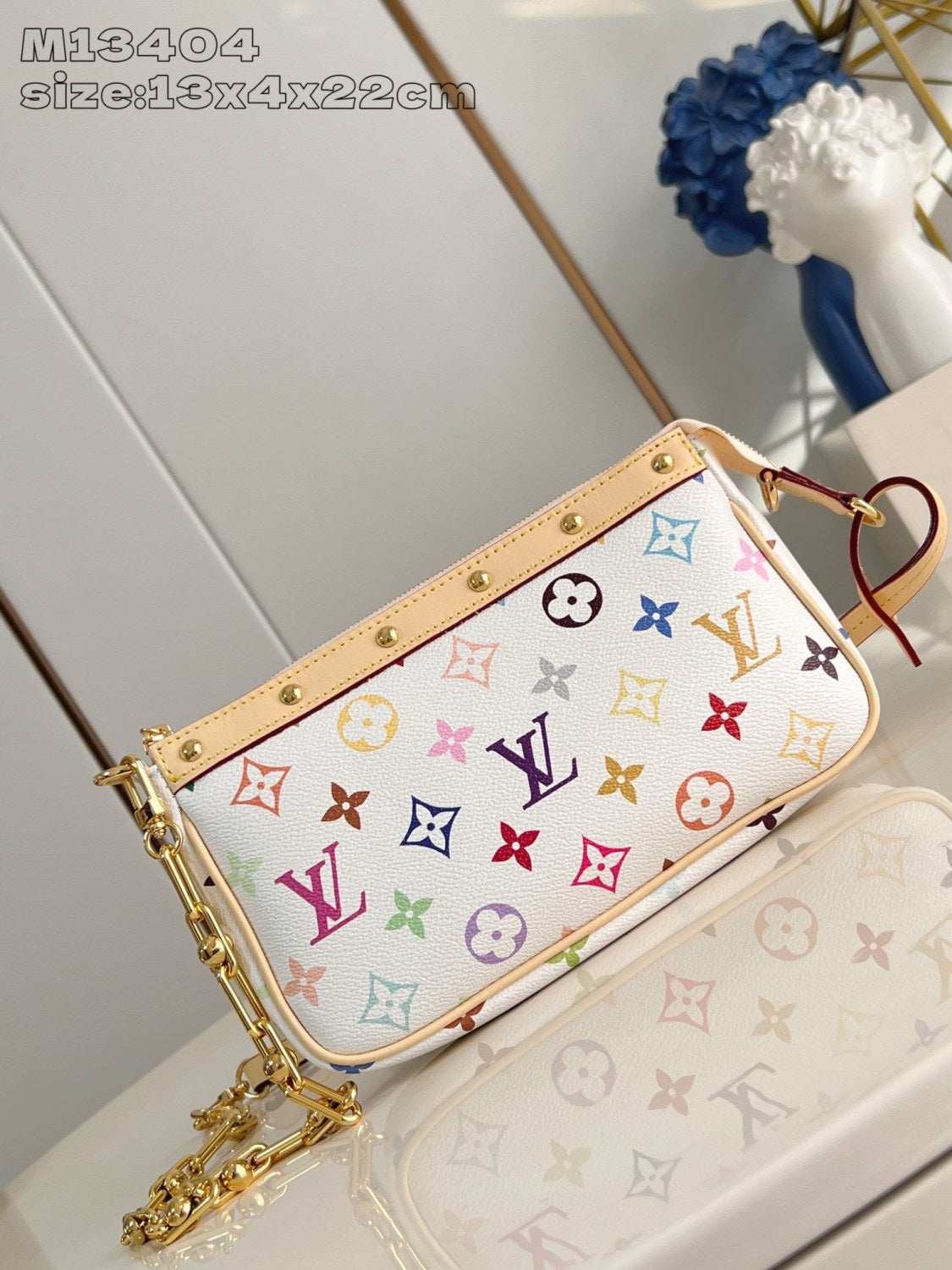 Louis Vuitton Pochette Accessoires Women's Detachable Chain Colorful Printed Zipper Closure Coated Canvas Single Shoulder Slanting Clutch Bag Bags #75243