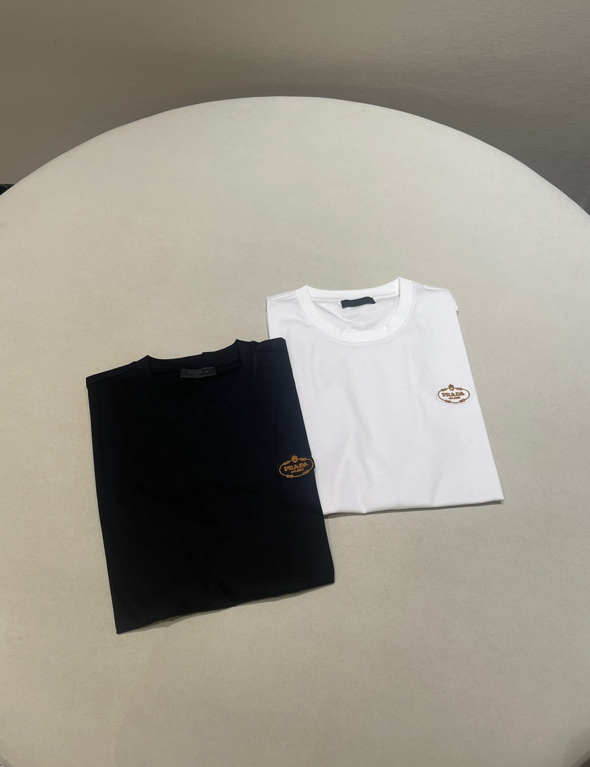 Prada Men's Summer Solid Colour Embroidered Logo Printed Round Neck Short Sleeve T-Shirt #76621