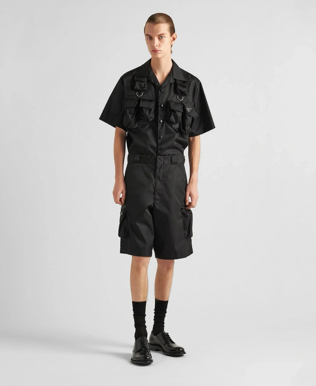 Prada Men's Summer Solid Colour Triangle Logo Nylon Casual Zip Up Shorts #76476