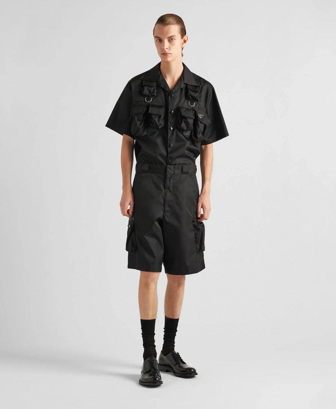 Prada Men's Summer Solid Colour Triangle Logo Nylon Casual Zip Up Shorts #76476