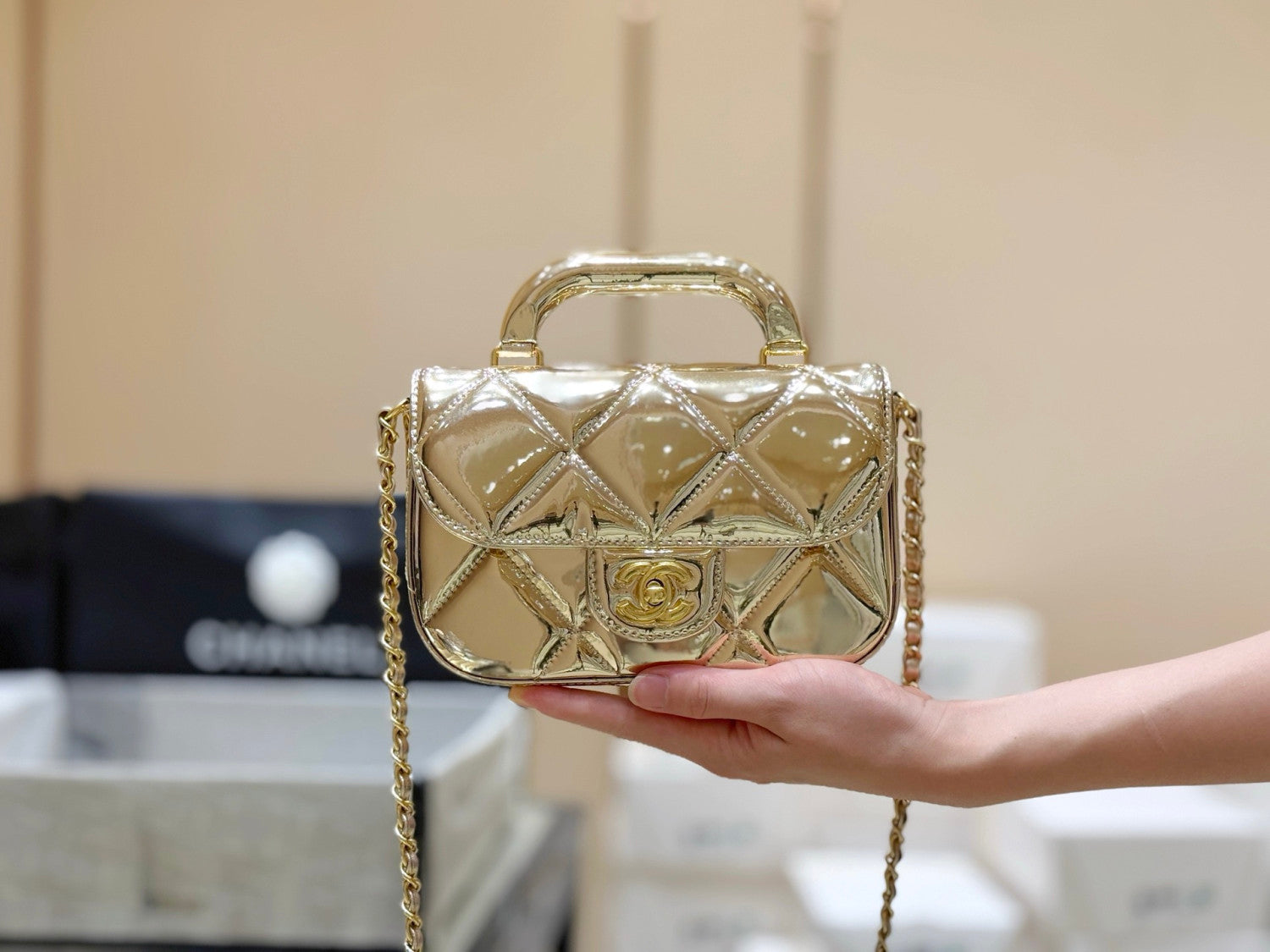 Chanel Small Clutch With Chain Mirror Calfskin Metal #375531