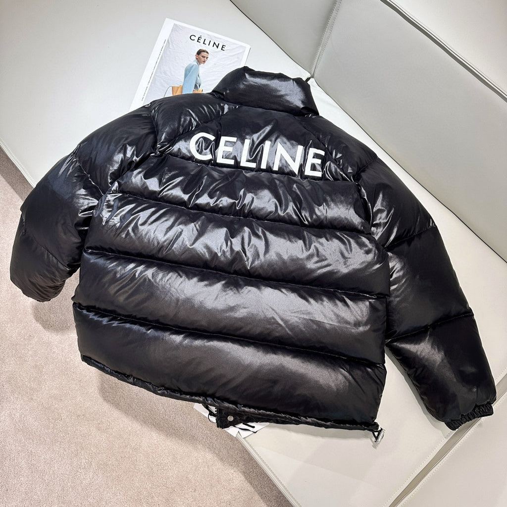 Celine Men's Women's Autumn And Winter Printed Lightweight Nylon Down Jacket Fashion Loose Casual Black Trend 90 White Goose Down Down Jacket #81646