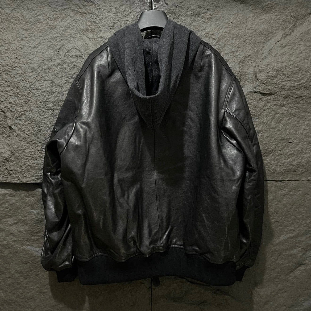 Balenciaga Men's Winter Black Zipper Long Sleeve Hooded Pilot Loose Leather Jacket Ngvp #6986