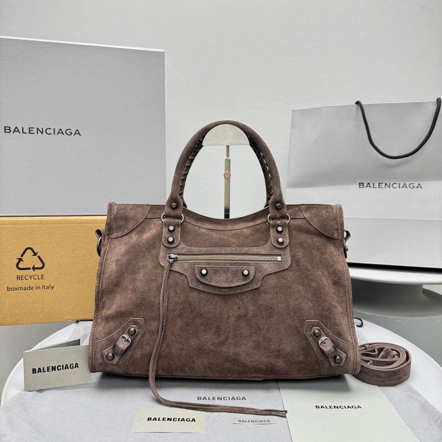 Balenciaga LE CITY Medium Handbag Women's Fashion Luxury Solid-Colour Suede Tote Bag Crossbody Bag Bags 8230582AB2A1143 Ngvp #2434
