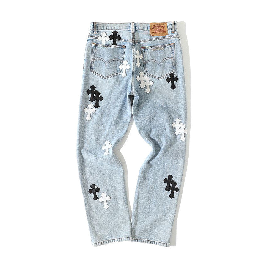 Chrome Hearts Light Blue Graffiti Jeans Pants #96564