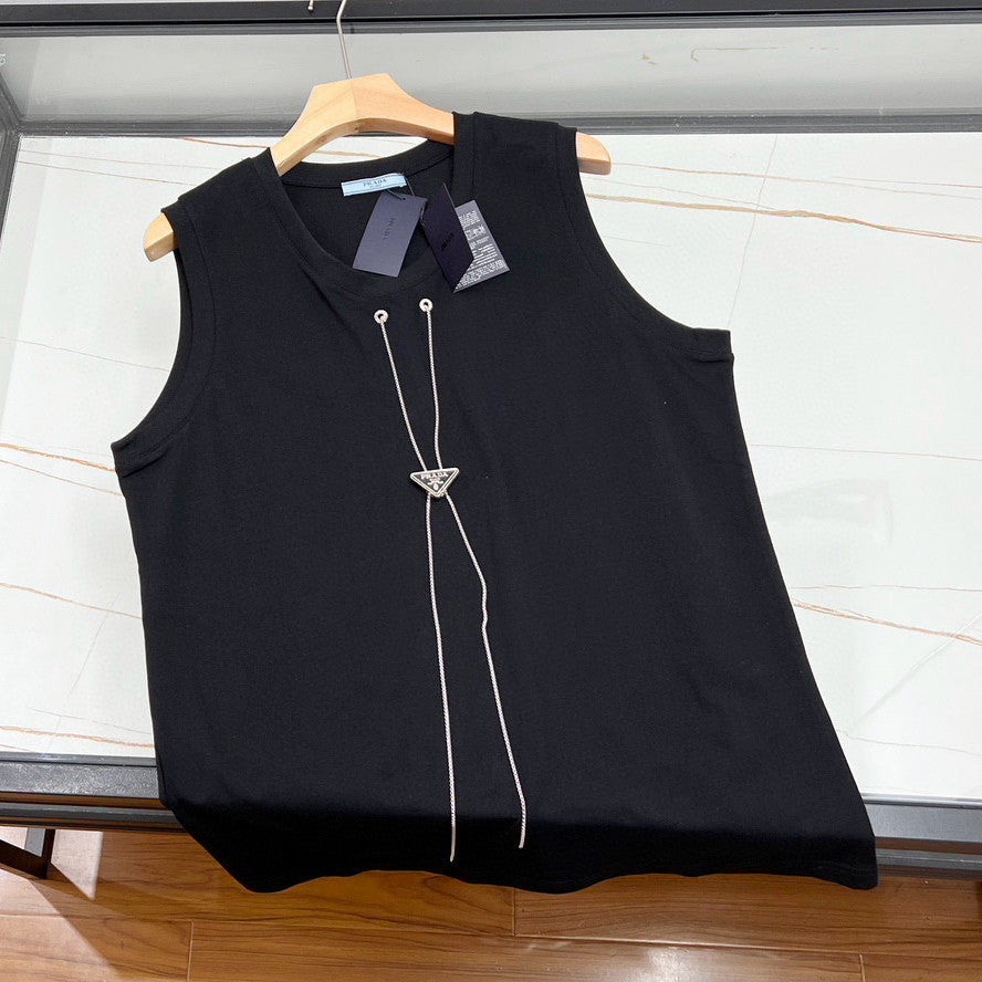 Prada Men's and Women's Summer Alphabet Iron Tag Hanger Chain Solid Colour Cotton Sleeveless Tank Top Vest #97868