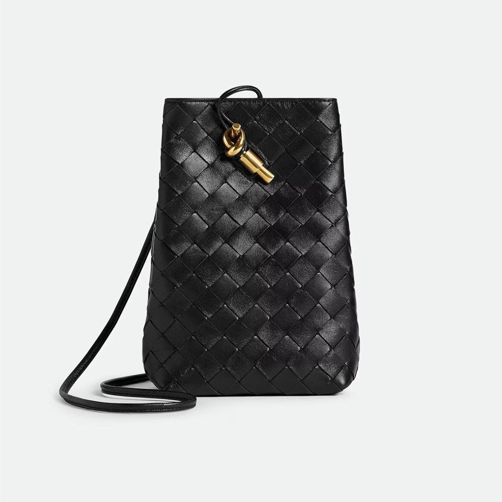 Bottega Veneta Andiamo Mobile Phone Clutch: Intrecciato-woven Leather Clutch Women's Featuring An Iconic Knot Fastening Thin Shoulder Strap Casual Crossbody Style Elegant And Fashionable Bag Bags #196298