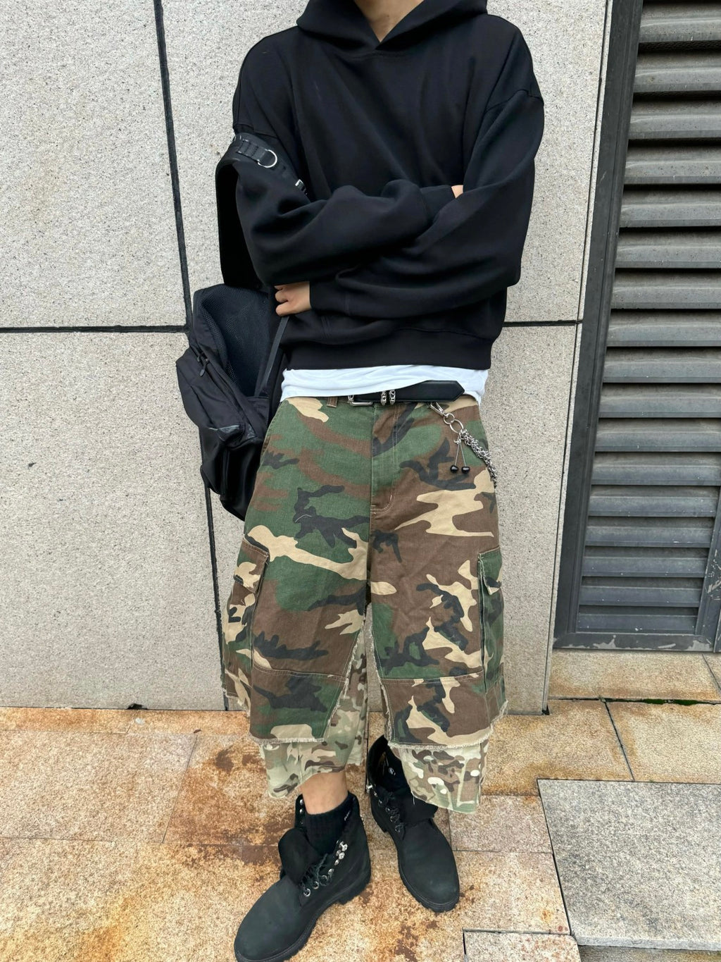 GRAILZ Project G/R Men's Summer Vintage Camouflage Layered Spliced Destruction Casual Pants Cotton Shorts Ngvp #1918