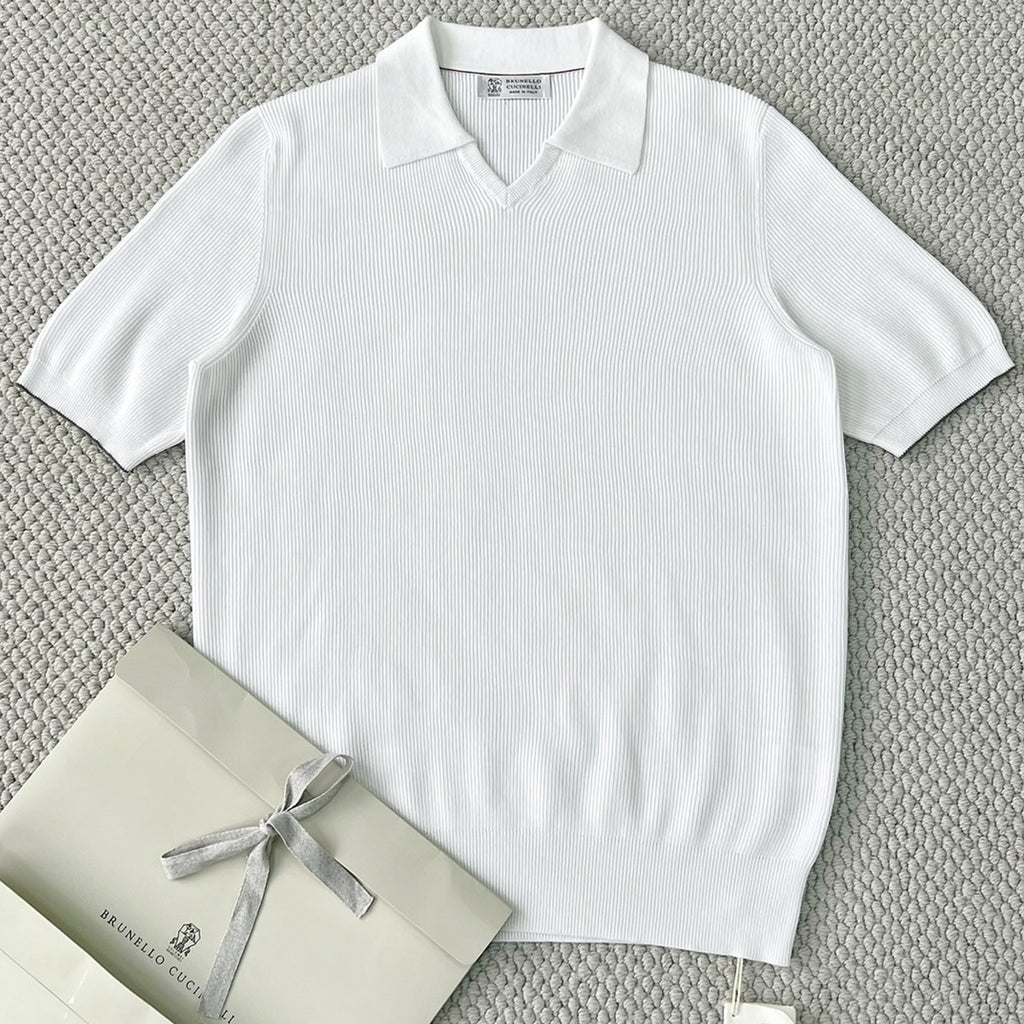 Brunello Cucinelli Men's Business Casual Spring Summer Cotton British Ribbed Knit Polo Shirt Fashion Trend Casual Comfort Lapel T-Shirt Ngvp #1347