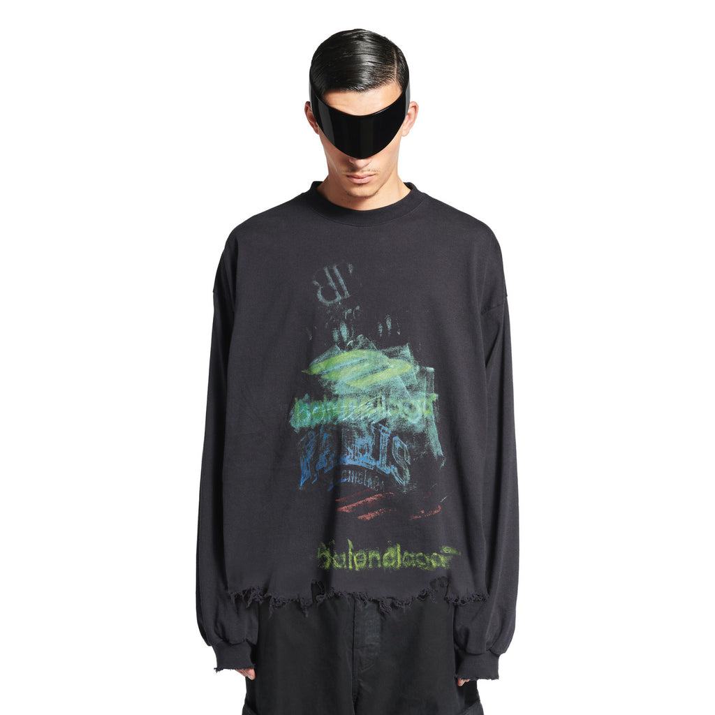 Balenciaga Women's And Men's Summer Solid Color Cotton Graffiti Printed Brushed Regular Fit Round Neck Long Sleeve T-Shirt #75931