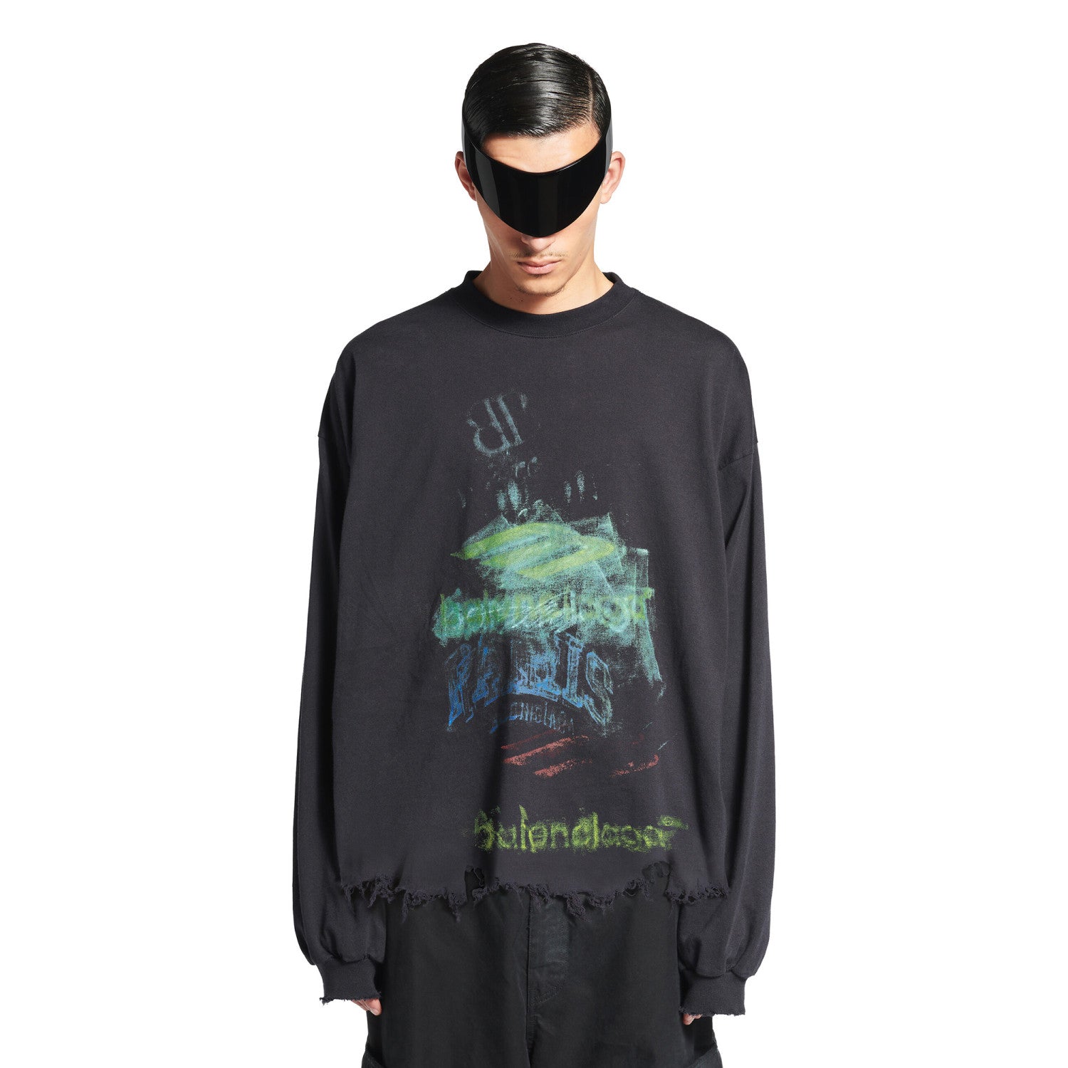 Balenciaga Women's And Men's Summer Solid Color Cotton Graffiti Printed Brushed Regular Fit Round Neck Long Sleeve T-Shirt #75931