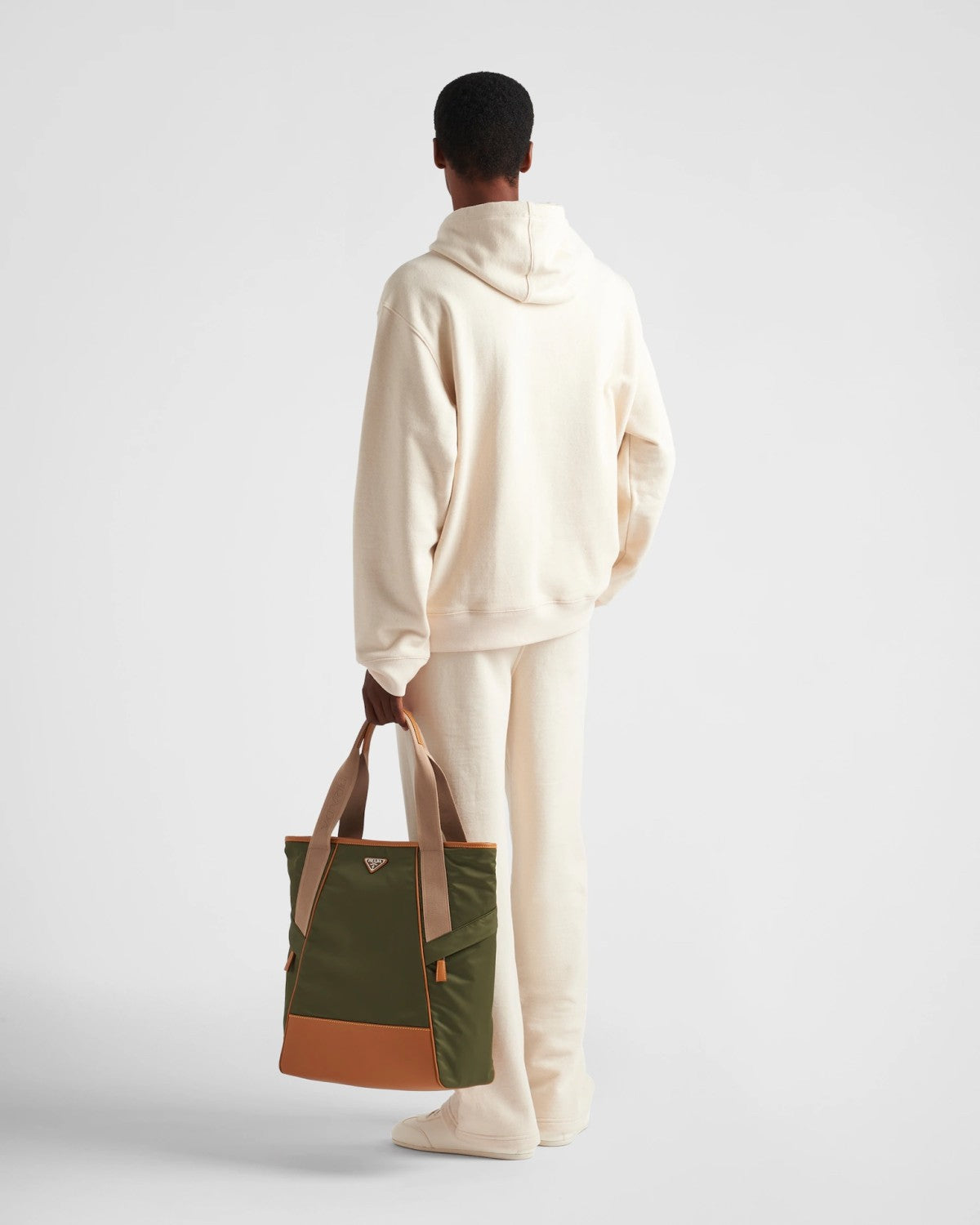 Prada Men's Spring and Autumn Beige Hooded Drawstring Long Sleeve Sweatshirt #72359