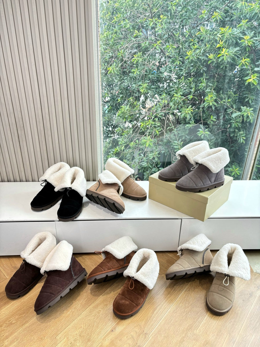 Brunello Cucinelli Women's Fall/Winter Matte Leather Solid-Color Chunky-Heel Snow Boots Short Boots Casual Cotton Slippers Shoes #81586