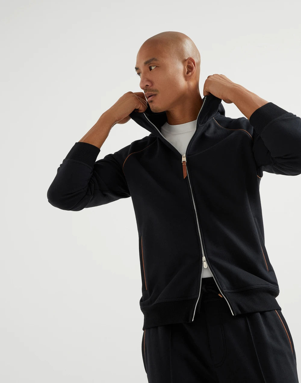 Brunello Cucinelli Men's Techno Cotton French Terry Hooded Long Sleeve Casual Athletic Sweatshirt Solid Color Zipper Spring Jacket Ngvp #1675