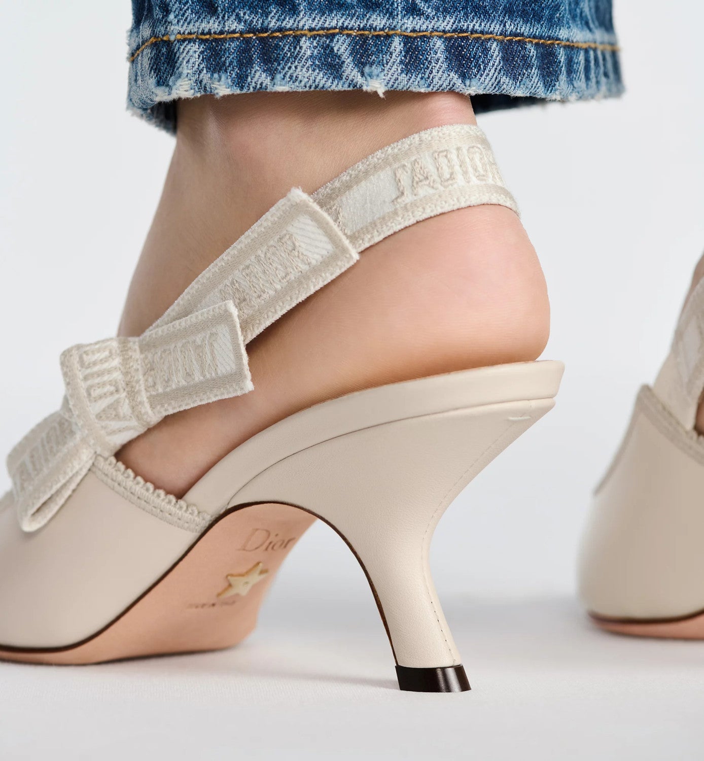 Dior Women's J'Adior Slingback Pump Embroidered Bow Leather Solid Color High-Heel Shoes Spring. Summer. and Fall Pointed-Toe Stiletto Casual Shoes Heel Height: 6.5 cm #81471