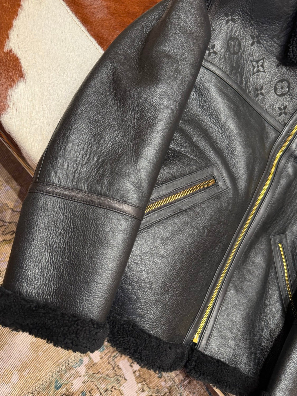 Louis Vuitton Men's Winter Solid Colour Printed Lambskin Wool Zip Up Long Sleeve Jacket #76879