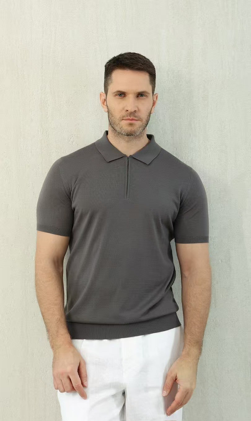 Loro Piana Men's Summer Solid Color Half Zip Straight Short Sleeve Polo Shirt Ngvp #1555