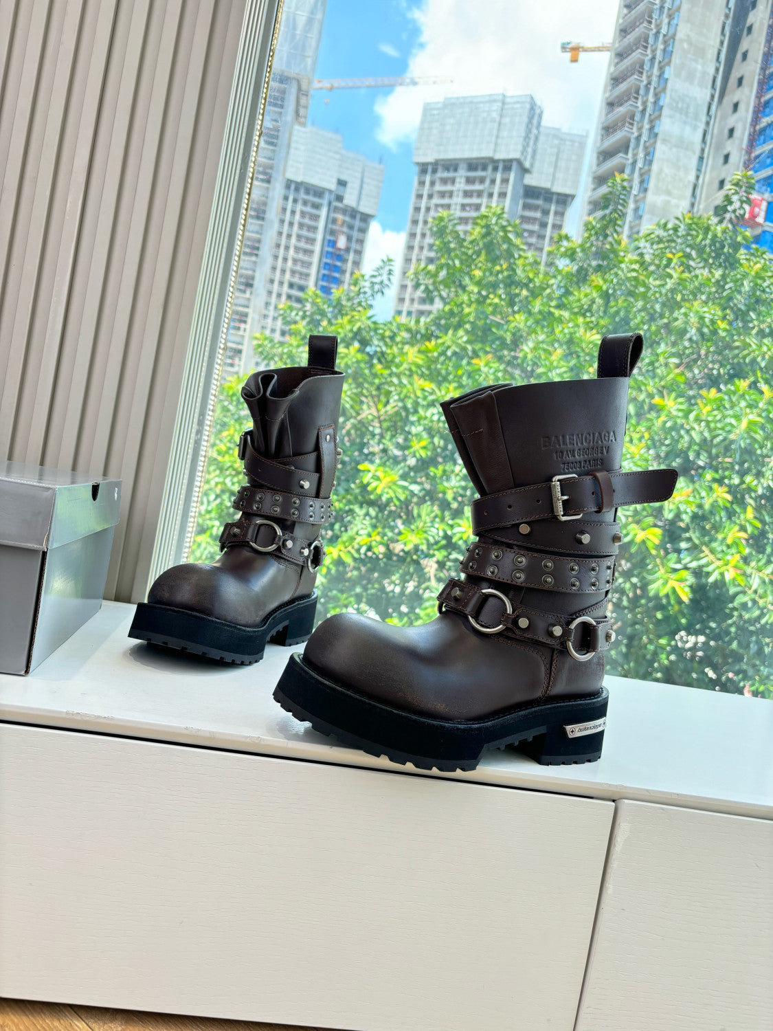 Balenciaga Men's and Women's Fall/Winter Fashion Casual Round Toe Sleeveless Thick Sole Leather Mid Calf Boots Shoes #78583