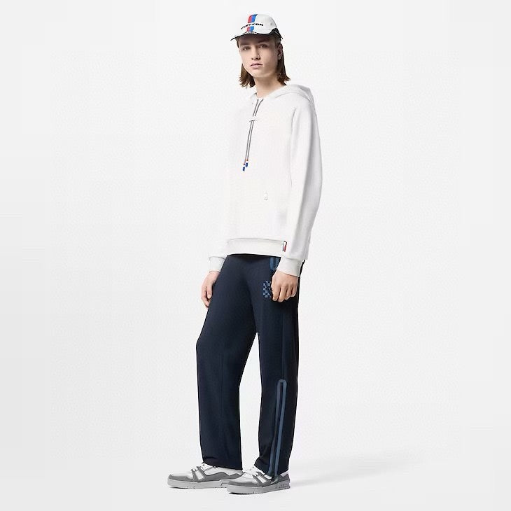 Louis Vuitton Men's Fall/Winter White Hooded Drawstring Logo Long Sleeve Sweatshirt Pullover #72888