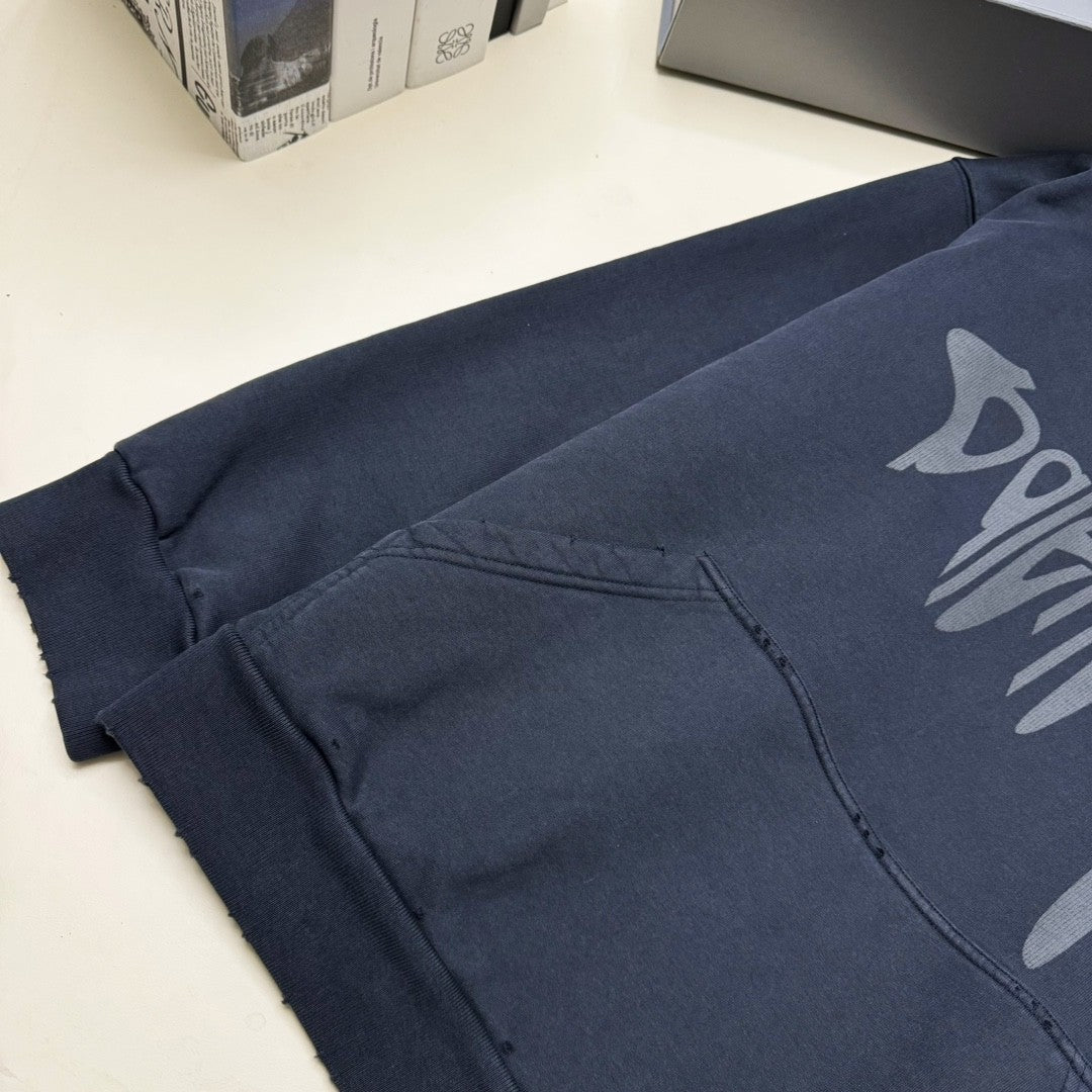 Balenciaga Men's Spring 3B LIQUIFIED Loose High Street Cotton Logo Print Hooded Sweatshirt #74929