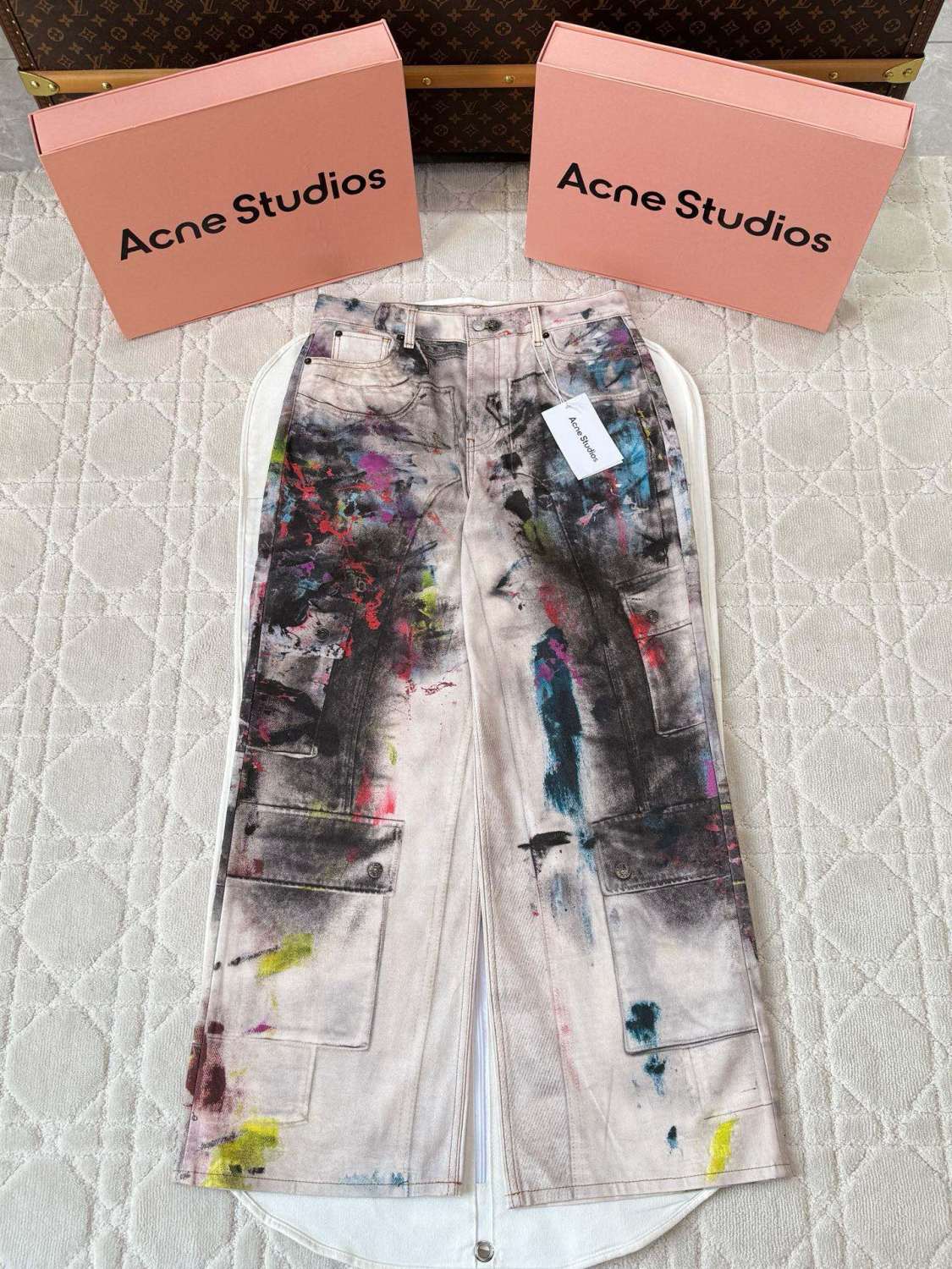 Acne Studios Men's Women's Mismatch Effect Printed Jacket Loose Straight Trousers Pants Fashion Trend High Street 3D Suit Set Ngvp #1732