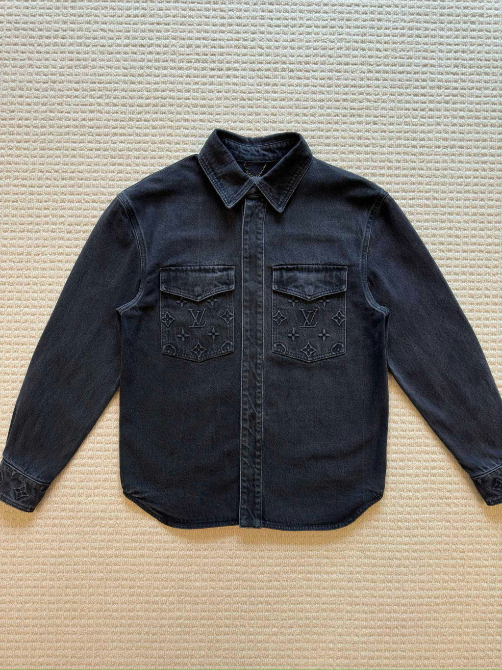 Louis Vuitton Men's Spring/autumn Fashion Casual Lapel Single Breasted Embossed Washed Denim Jacket #78387