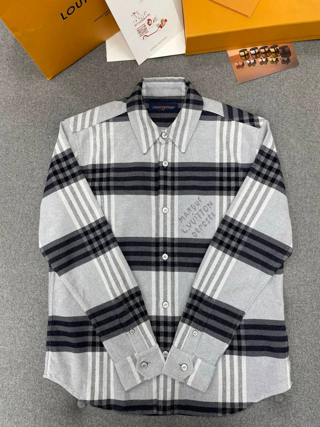 Louis Vuitton Men's Spring And Autumn Black And White Striped Flannel Single Breasted Long Sleeved Shirt #76949