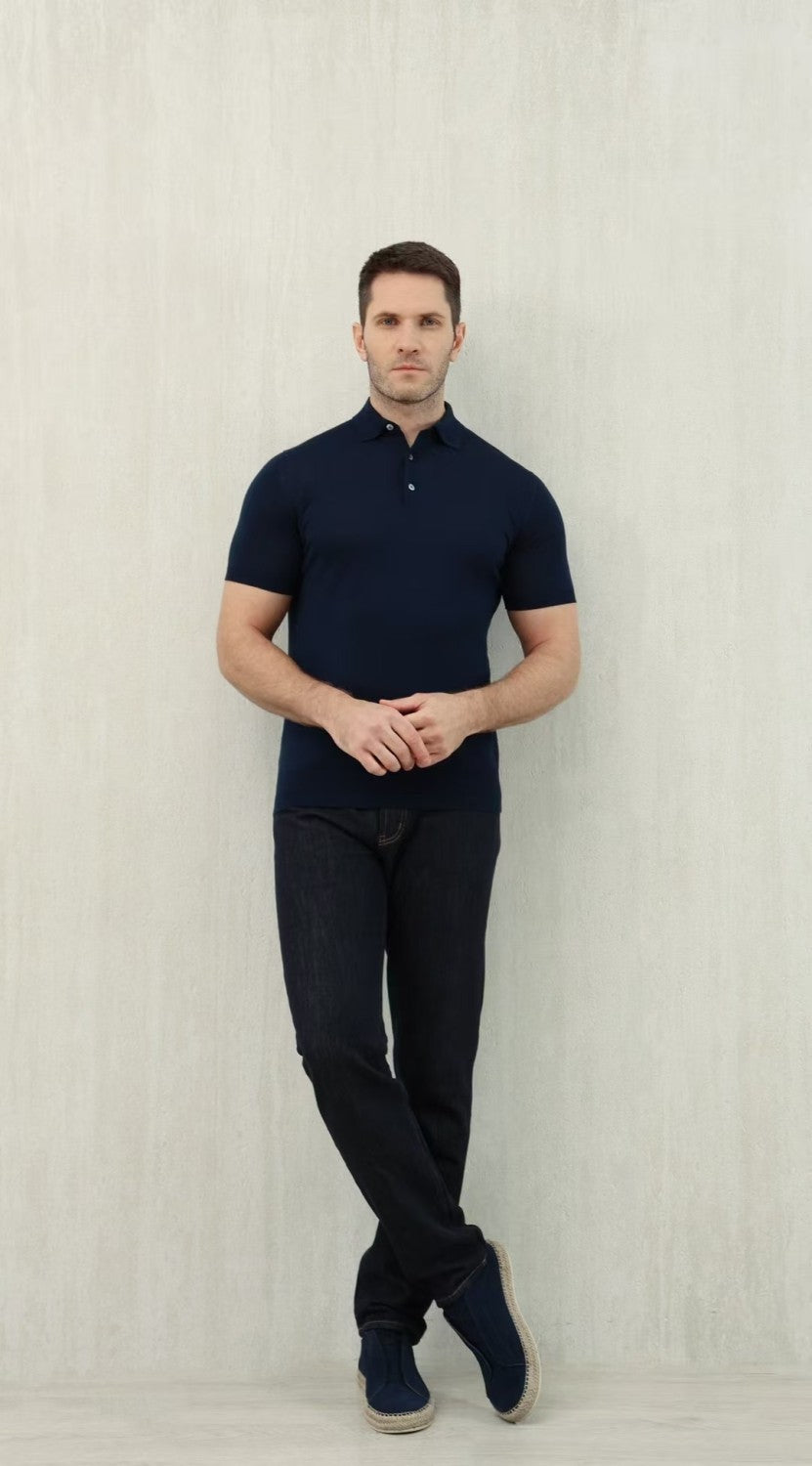 Loro Piana Men's Summer Lapel Straight Solid Color Fitted Pullover Short Sleeve Polo Shirt Ngvp #1554