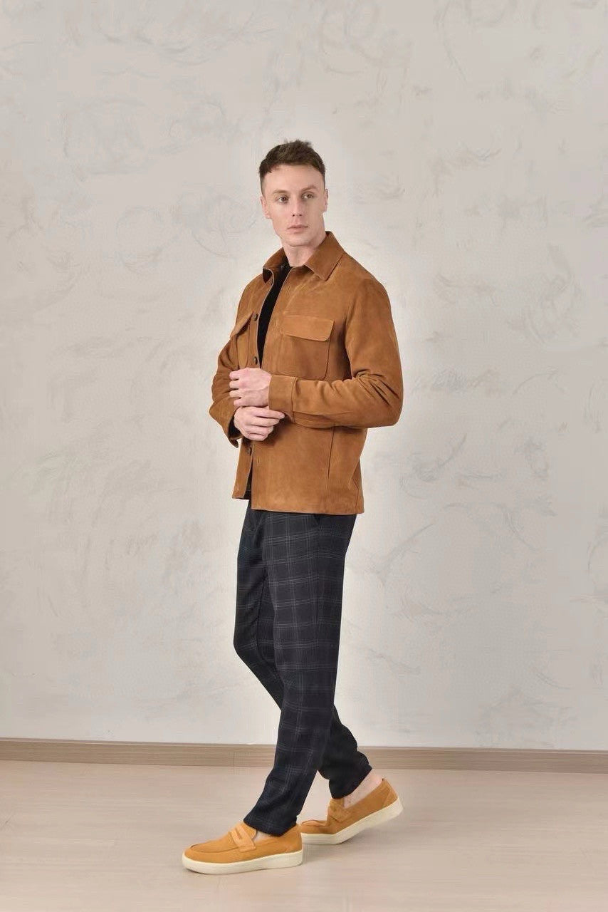 Loro Piana Men's Spring And Fall Fashion Lapel Suede Single-breasted Casual Temperament British Work Wind Jacket Ngvp #7928