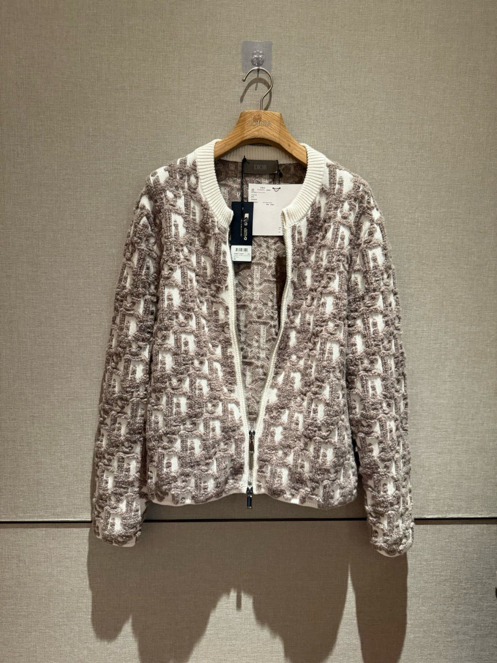 Dior Men's And Women's Spring/Summer Fashion Casual Round Neck Wool Knit Oblique Print Zipper Sweater #78325