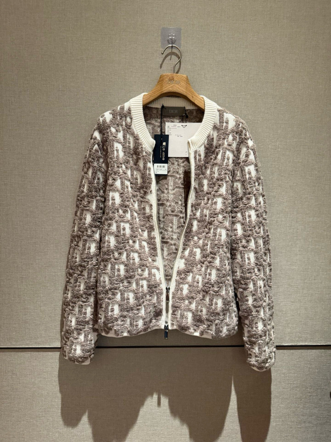 Dior Men's And Women's Spring/Summer Fashion Casual Round Neck Wool Knit Oblique Print Zipper Sweater #78325